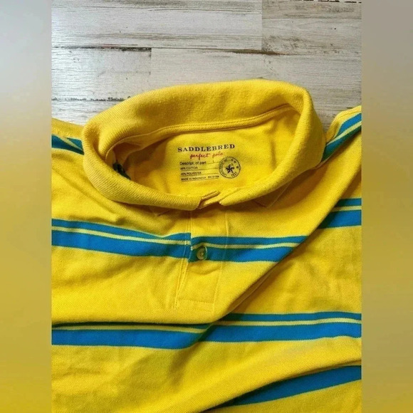 Saddlebred Perfect Polo - Men's Large Yellow Blue Stripes Shirt - Picture 6 of 7
